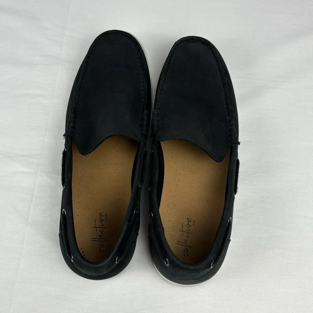 Clarks Nubuck Leather Driving Loafers Boat Shoes 11.5M Matte Black EUC